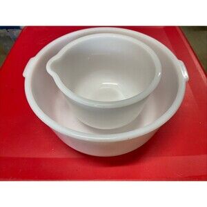 Set Lot of 2 Glasbake Milk Glass Mixing Bowls for Sunbeam Mixmaster Mixer